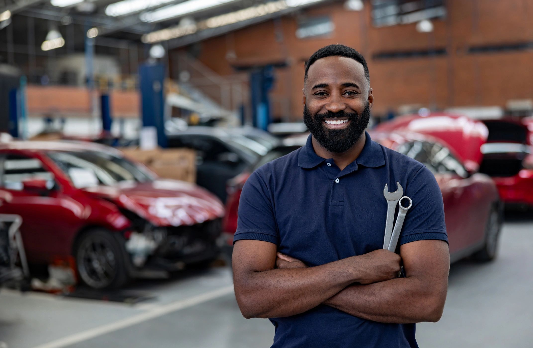 happy car owner at repair shop